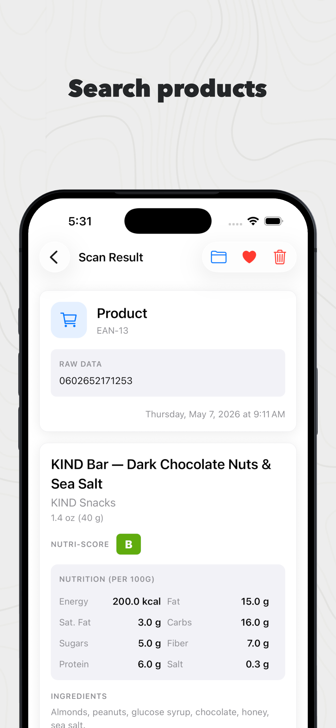 Search products and pull nutrition info