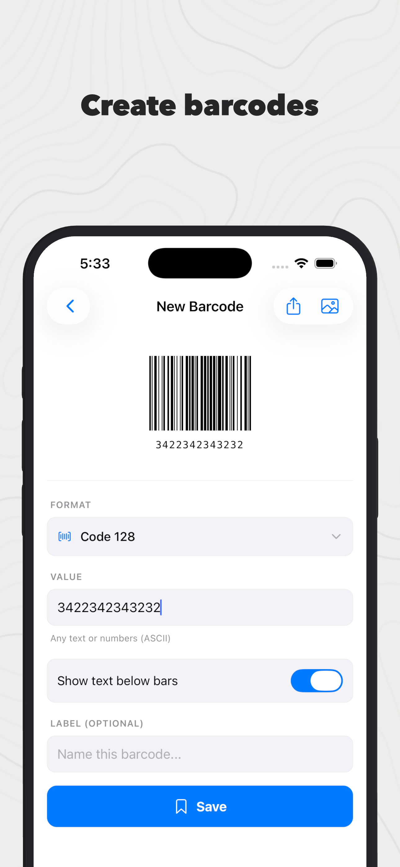 Create barcodes in 8 formats