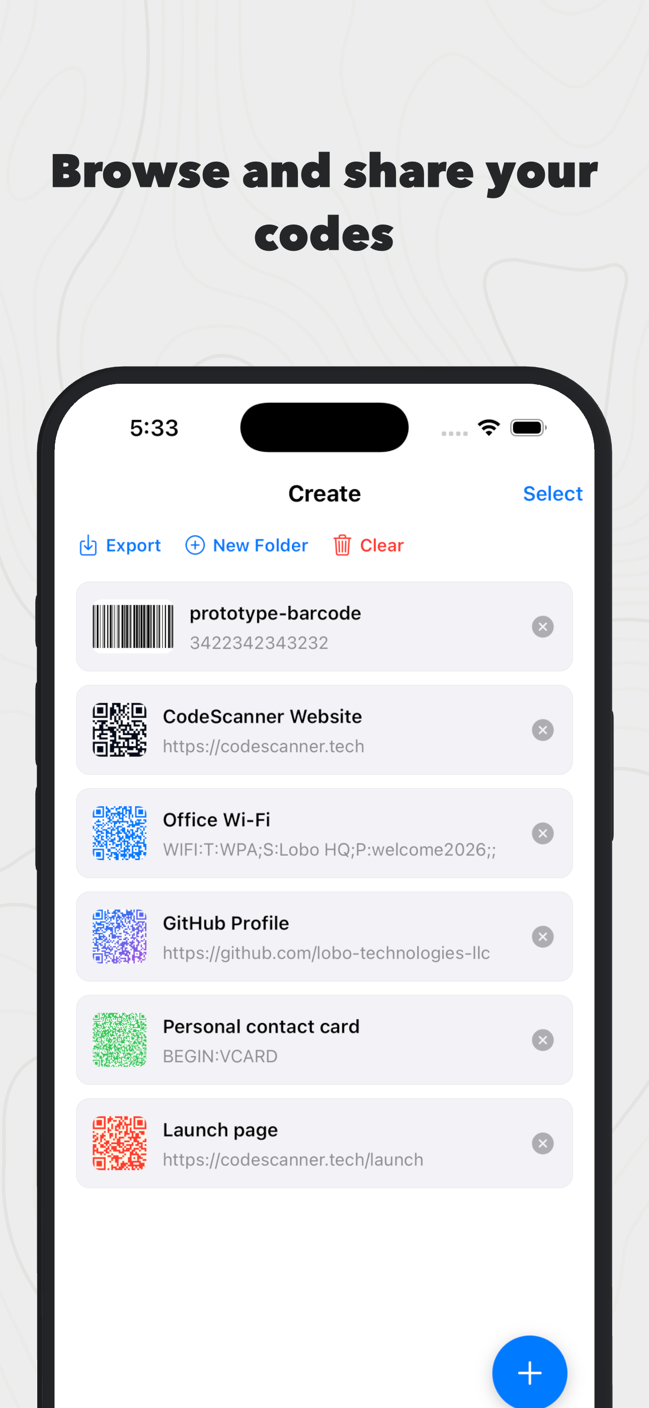 Browse all created codes